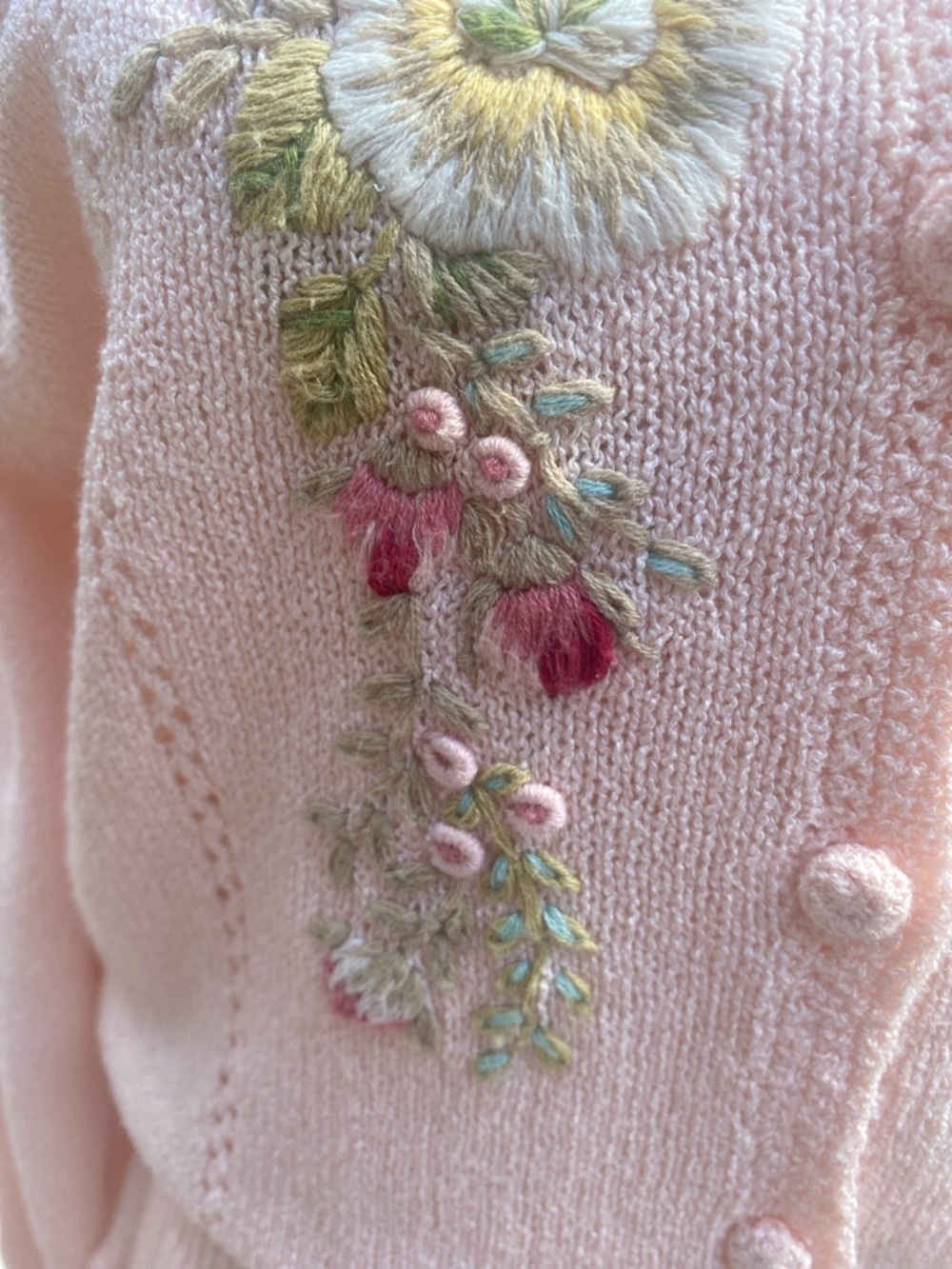Vintage Pink Embroidered Button-Up Sweater Cardigan - Picture 9 of 11
